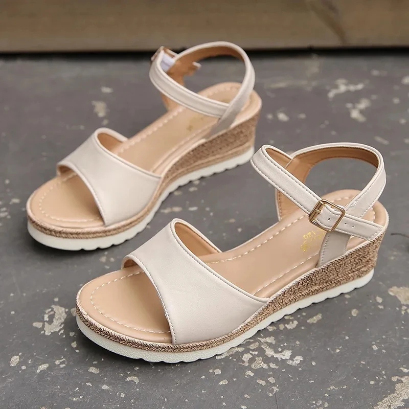 New 2024 Summer Wedges Sandals for Women Ankle Buckle Platform Sandals Woman Lightweight Non-slip Med Heels Sandalias De Mujer