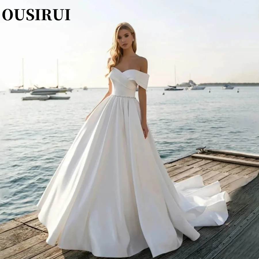 OUSIRUI Wedding Dresses Off the Shoulder Sleeveless Floor-Length Romantic Sweetheart Neck A-Line Bridal Gowns Vestido De Novia