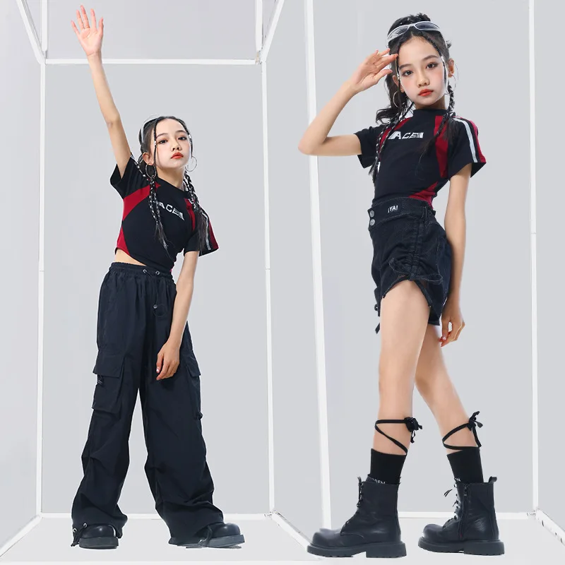 Ensemble de vêtements de danse Hip Hop pour filles, haut court pour enfants, Costume de spectacle d'entraînement de danse moderne Jazz, Costume de Cosplay Pop