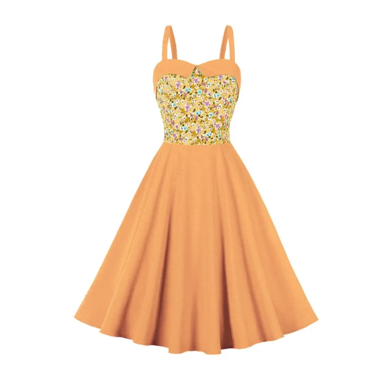 

2025 New Summer Hepburn Vintage 1950s 60s Camisole Dress Casual Temperament Elegant Slim Fit Printed Dresses Women's Clothing