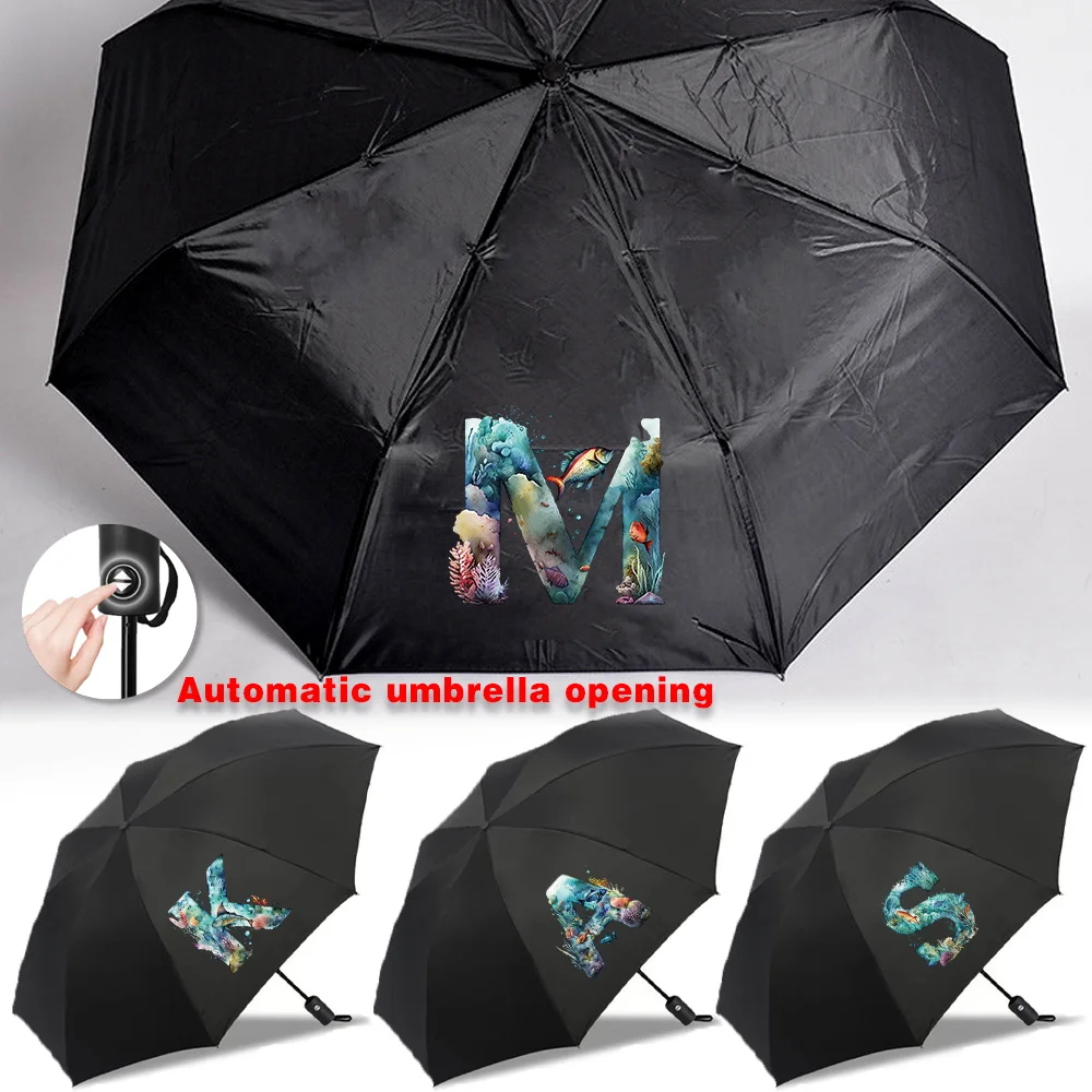 

Mini Foldable Umbrella UV Protection Automatic Umbrellas Sun Rain High Aesthetic Value Travel Essentials Fish Letter Printed