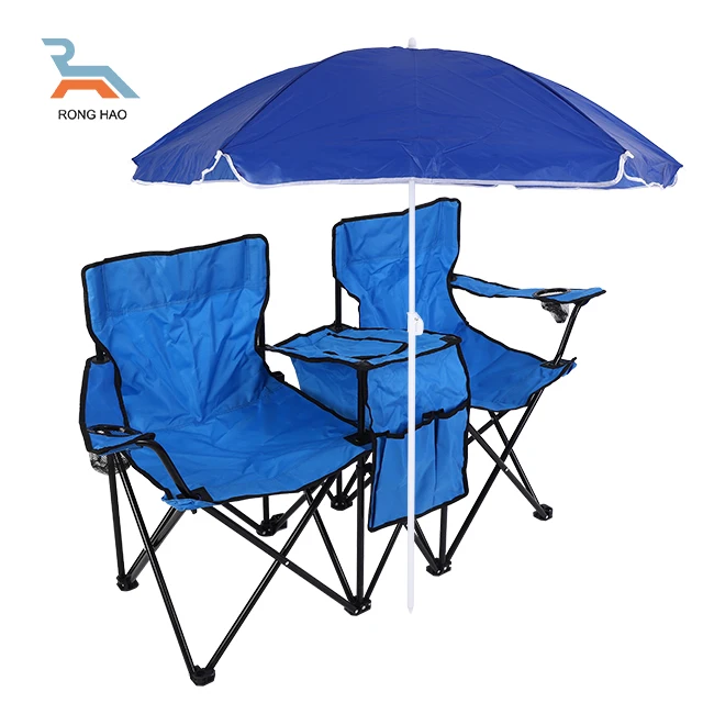 

Customized Folding Beach Chair Double Seat Camping Chair With Umbrella