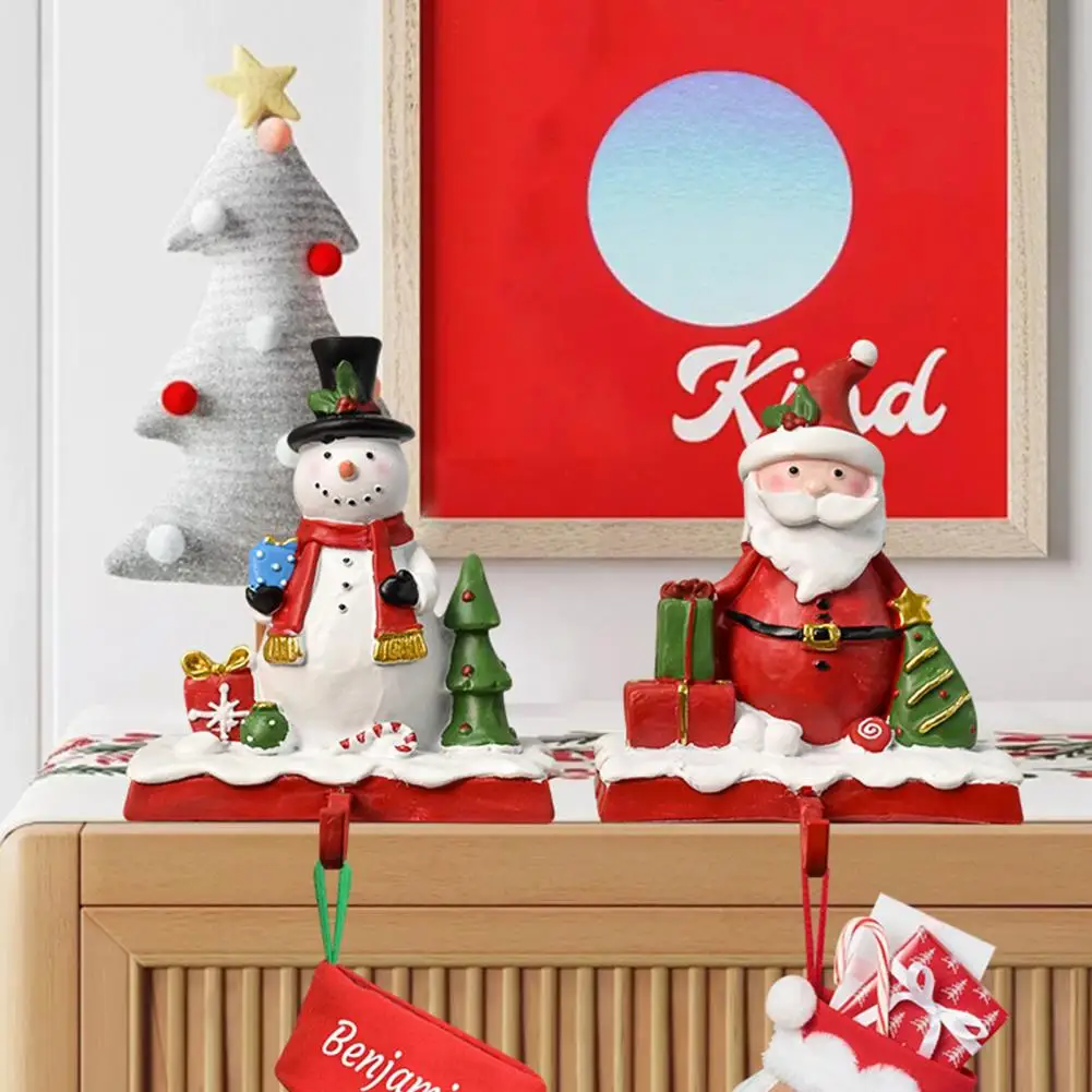 Stocking Storage Solution Festive Christmas Stocking Holder Set with Resin Snowman Santa for Indoor for Fireplace for Fireplace