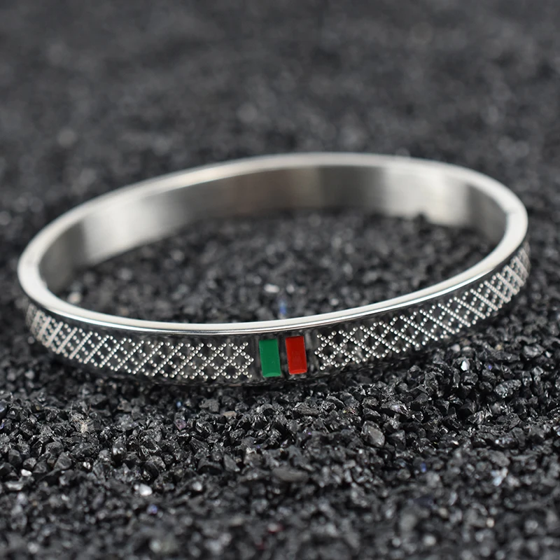 Luxury Fashion Cuff Stainless Steel Green Red Bracelets Carving Cell Bangle For Men Women Jewelry Gifts