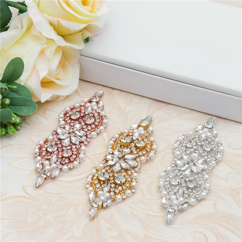 

Pearl Rhinestone Patches for Clothing, Alloy Rhinestone Appliques DIY Crystal Iron-On Glitter Embellishments Accessories