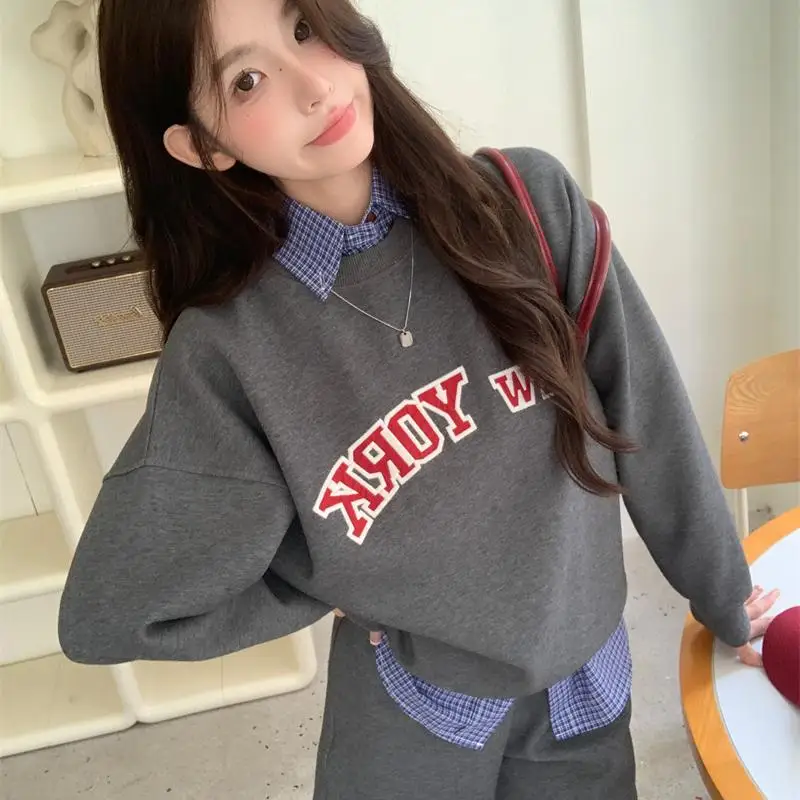 

Mnana Loose Letter Print School Sle Hoodie And orts Set Casual Sportswear for Women Autumn 2024 Collection