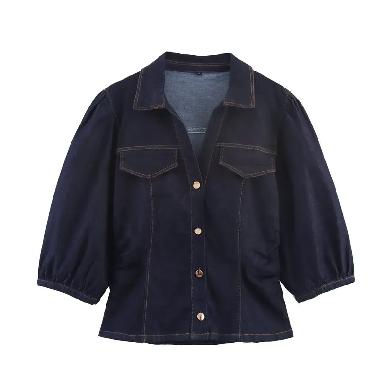 Slim Fit Denim Bubble Sve irt e pantaloni a vita media Faion Set da donna 2025 Autunno Nuovo arrivo Ele Workwear