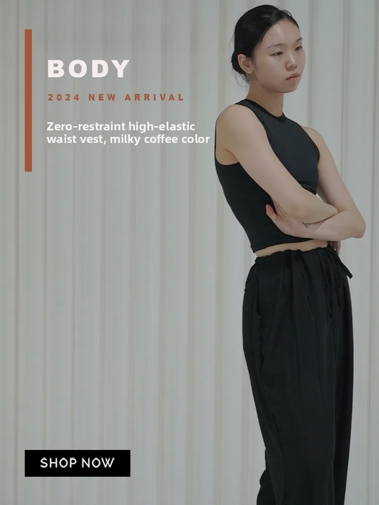 

New 2024 High Elastici Waist-Cinching Yoga Vest Exin Free-Sle Soft Fitting Top Women's Summer ort Sve Color