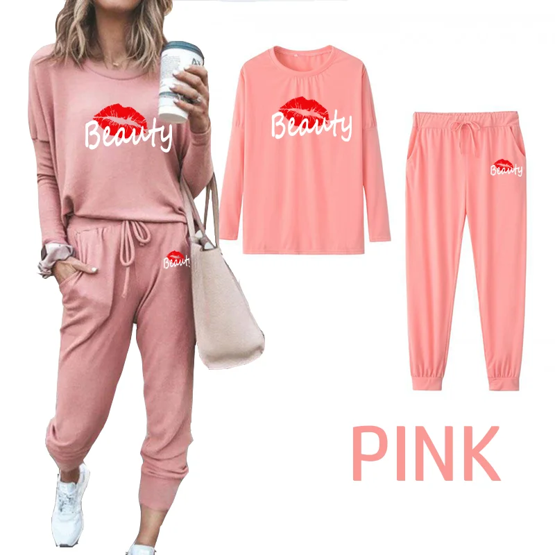 New Spring Autumn 2 Pieces Women Long Sleeve And Pants Casual Print Outfits Ladies Elegant Vintage Suit