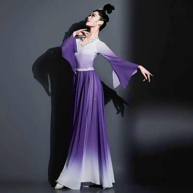 Classical Dance Performance Costume Elegant Dance Dress New Chinese Hanfu Repertoire Dress Performance Costume Umbrella Dance
