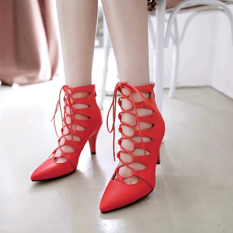 Oversize Large size Big size High-heeled shoes Pointed toe Lace-up Thin heel Fashion sandals with heels Comfortable