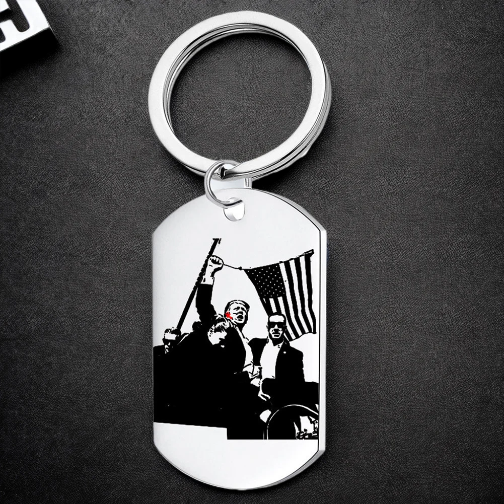 Trump Rally Shooter Keychain USA Freedom Trump Survived Keychain Trump Shot Fight Key Ring for Men Women