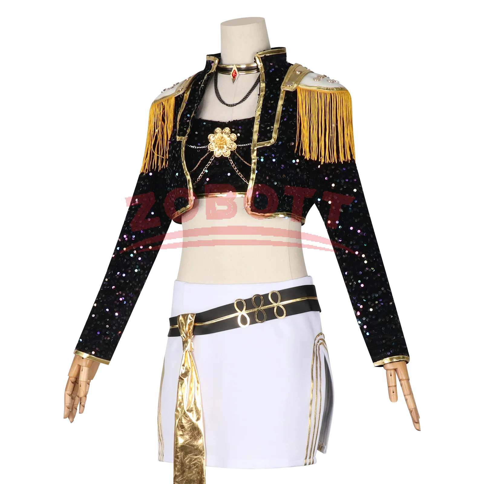 KPop شيطان الصيادين رومي زوي ميرا تأثيري حلي شعر مستعار المرأة الأسود الذهبي البدلة هالوين حفلة لعب الأدوار وتتسابق #3