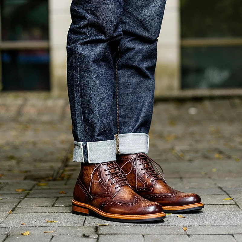 Italian Men Business Boots Luxury Genuine Leather Quality Handmade Fashion Retro Chelsea Ankle Wedding Social Party Shoes Man