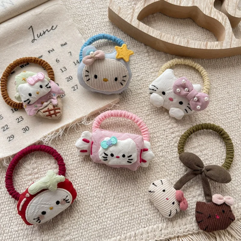 Hello Kitty Cute Fabric Ice Cream Candy KT Cat Children Hair Clip New Girl Hair Tie Headrope Hair Accessories Women Decoration