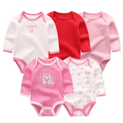 5-Piece Cartoon Baby Girl Bodysuits 100%Cotton Soft Infants Clothes Spring Autumn Long Sleeve Onesies