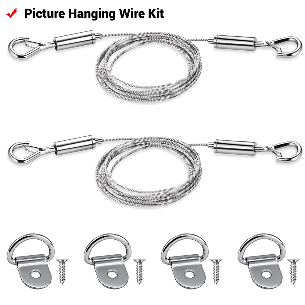 

Adjustable hanging line heavy-duty bracket 1.5mm steel wire rope hanging line with D-ring suitable for hanging mirrors, painting