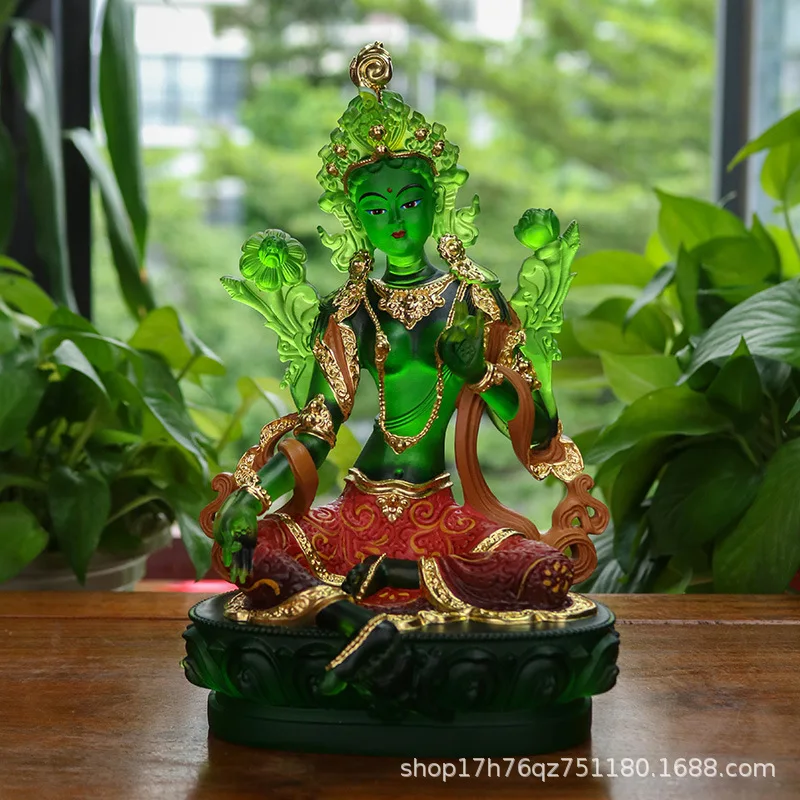 HYS ancient method glazed green Tara Buddha statue ornament gold painted Bodhisattva Buddha statue