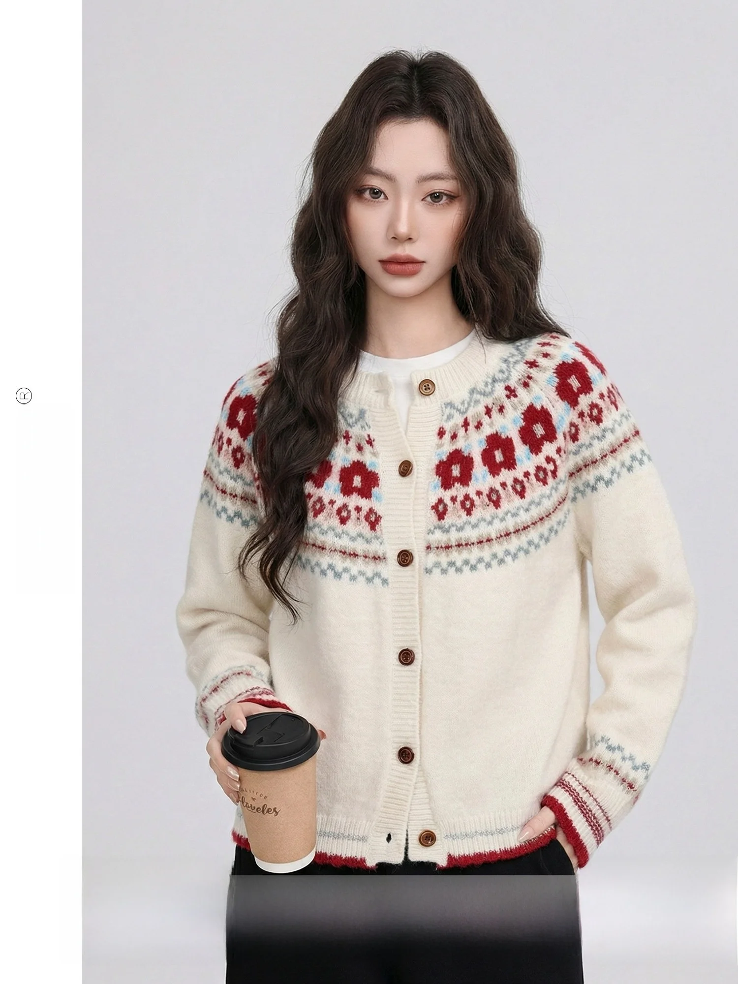 

Женский вязаный свитер с круглым вырезом и узором Fair Isle, осенне-зимний, свободного кроя, из мягкой смесовой ткани с полиэстером, с длинными рукавами, в стиле Tea Flavor Lazy Sle.