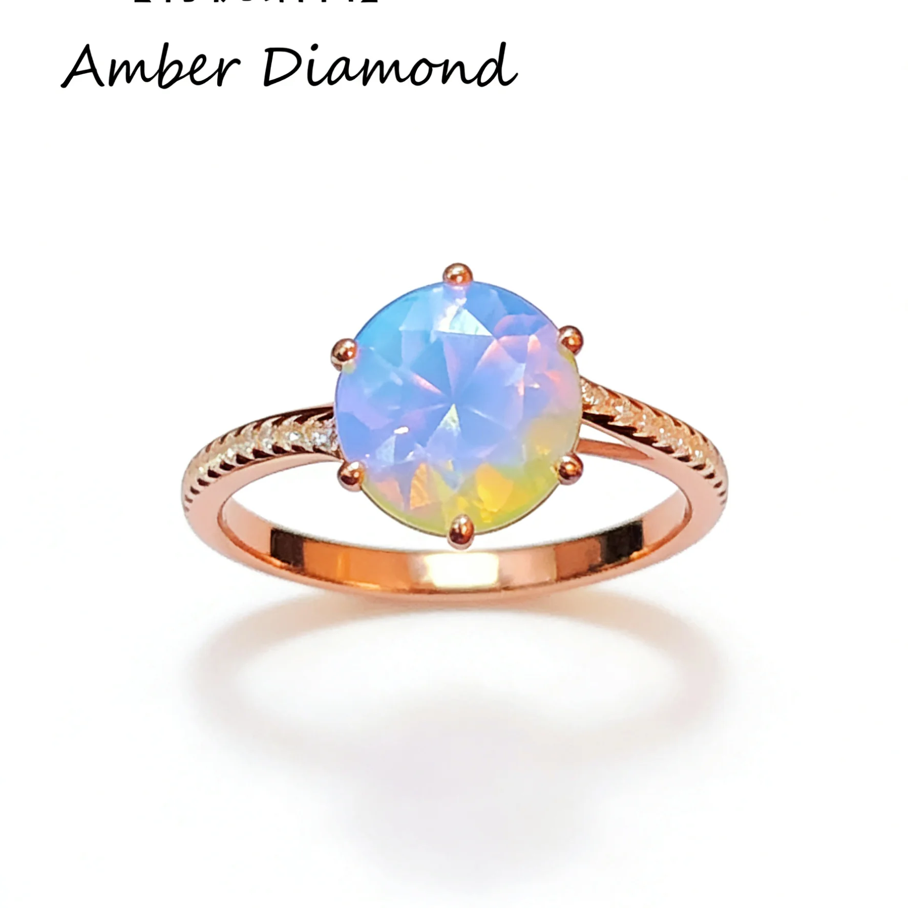 

Natural Mexican Blue Amber Ring, 925 Sterling Silver Solitaire Six Prong Setting, Round Cut Gemstone Jewelry for Women DailyWear