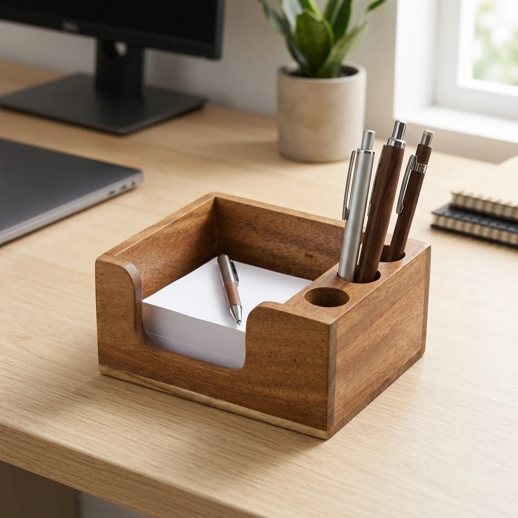 Wooden Office Storage Box Durable Desk Organizer Stationery Holder Office Study Home Workspace Notes Card Sundries Finishing Box