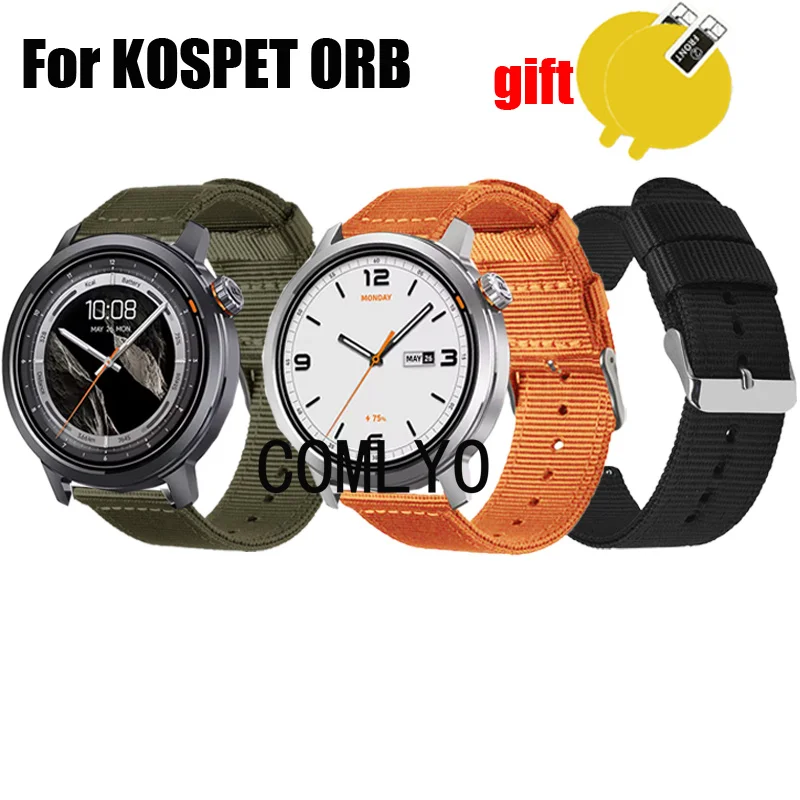 

3in1 for KOSPET ORB SMART WATCH Strap Band Nylon Canva Wristband Belt Screen Protector film