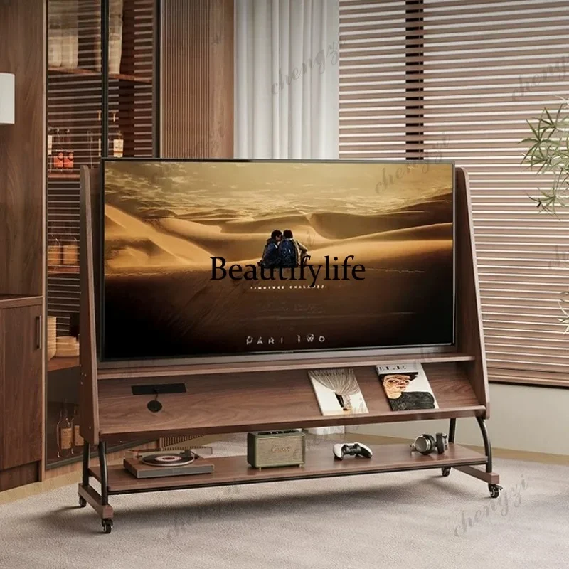 A139 Solid wood removable TV cabinet Living room Home medieval style Simple modern universal wheel TV bracket