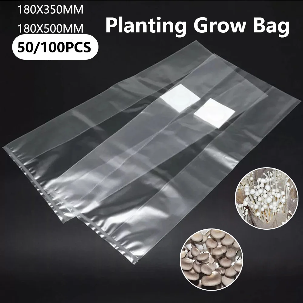 

50/100Pcs PVC Mushroom Spawn Grow Bags High Temp Resistance Spawn Media Grow Substrate for Garden Planting Ventilate Bags