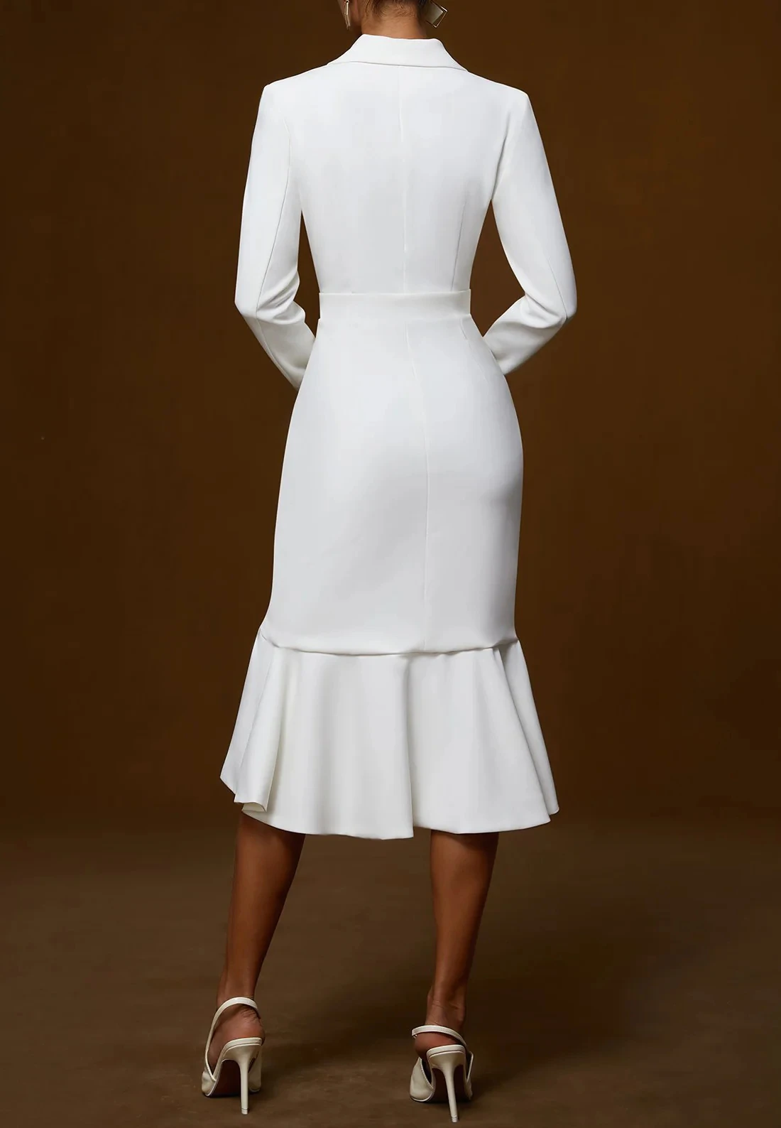 أزياء طية صدر السترة بأكمام طويلة أنيقة الورك ملفوفة فستان ميدي ذيل السمكة