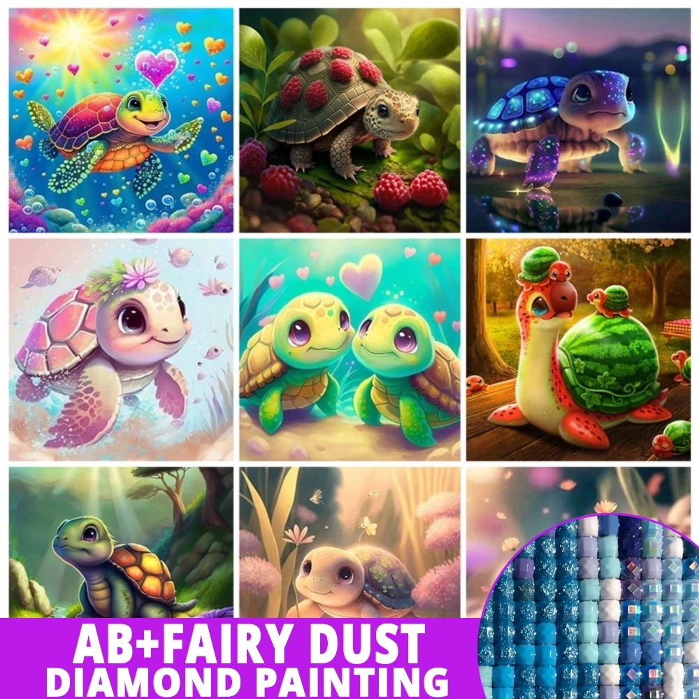 Animals Diamond Painting Fairy Dust AB Turtle Cute Flower Cartoon 5D Full Drill Embroidery Rhinestone Pictures Wall Decor Gift