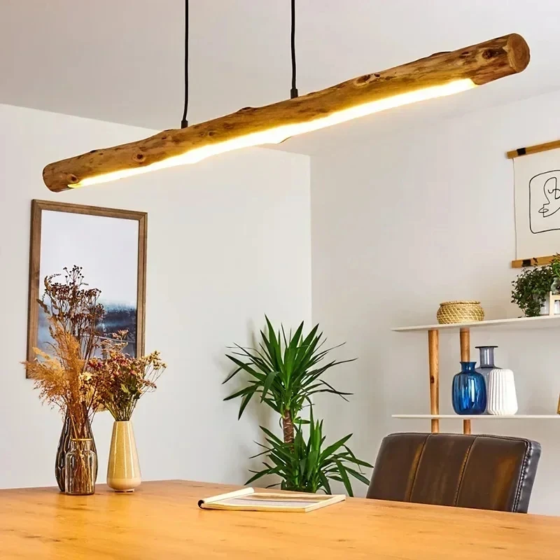 Simple wooden pendant light Japanese kitchen bar restaurant hanging adjustable warm