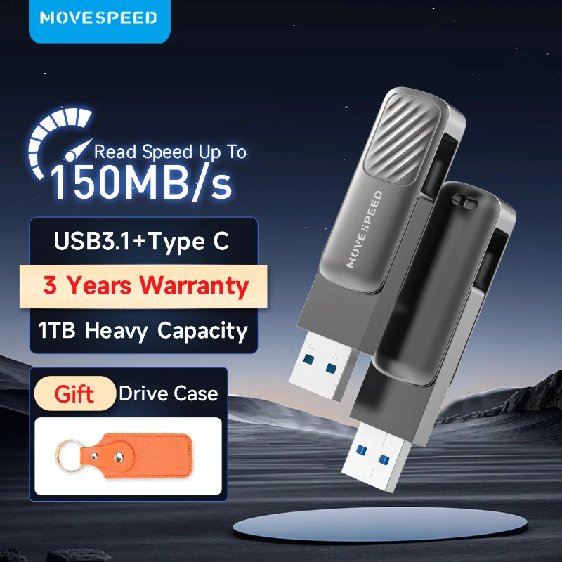 MOVESPEED-unidad Flash USB 2 en 1, Pendrive de Metal para Macbook Smart TV, 1TB, USB 3,1, OTG tipo C, 128GB, 256GB, 64GB, 512GB