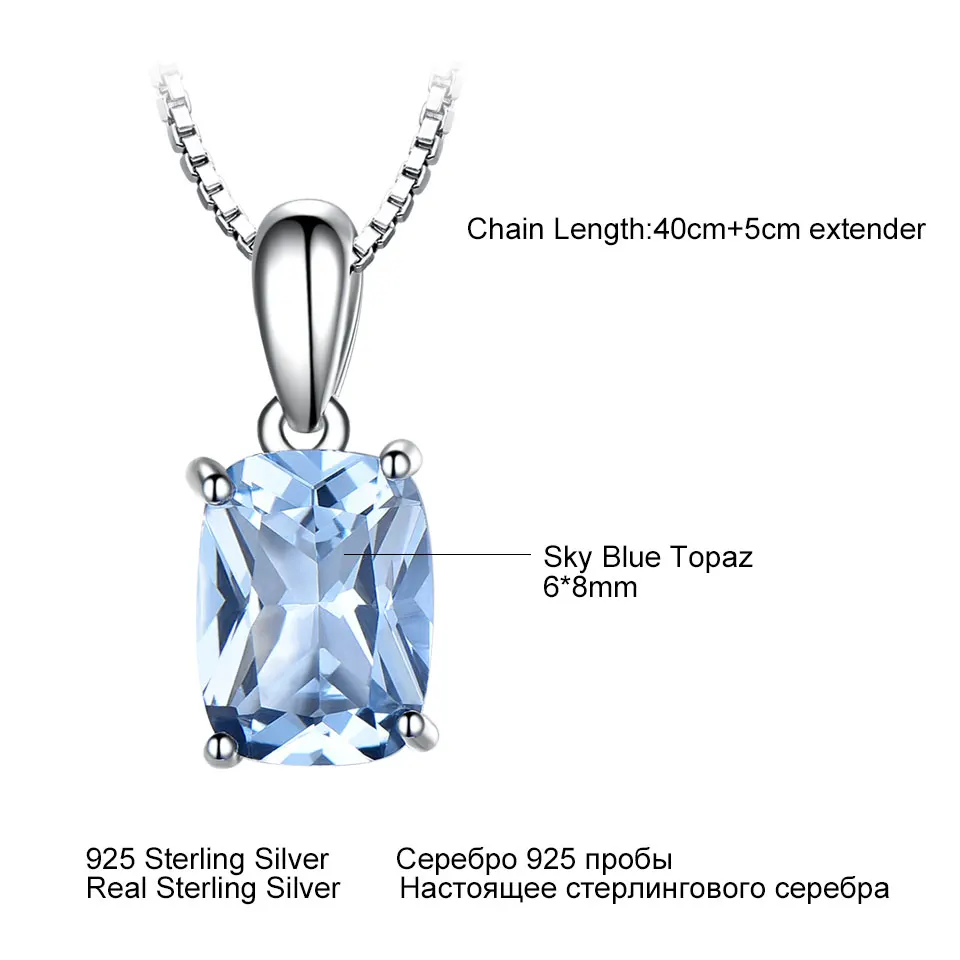 Sky Blue Topaz Necklace Cushion 6*8mm Pendants for Women 925 Sterling Silver Pendant New 2025