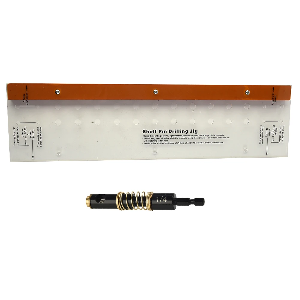 

Cabinet Door Drill Guide Tool with Shelf Pin Dowel Jig and Self Centering Limit Drill for Precise Hole Placement