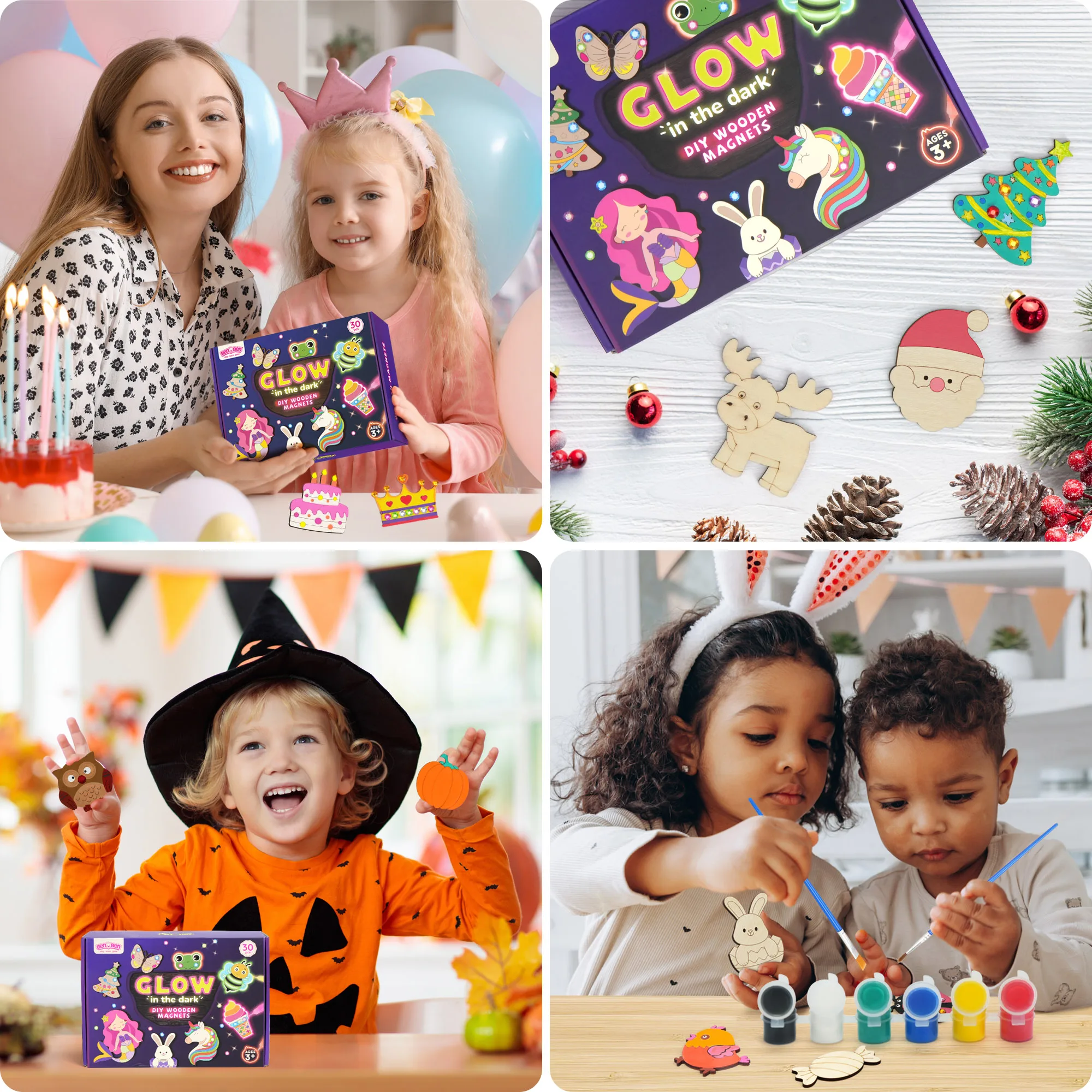 DIY木製マグネット木工キット 子供用 暗闇で光る、アート用品絵画キット、クリスマスプレゼントの楽しいパーティーの記念品