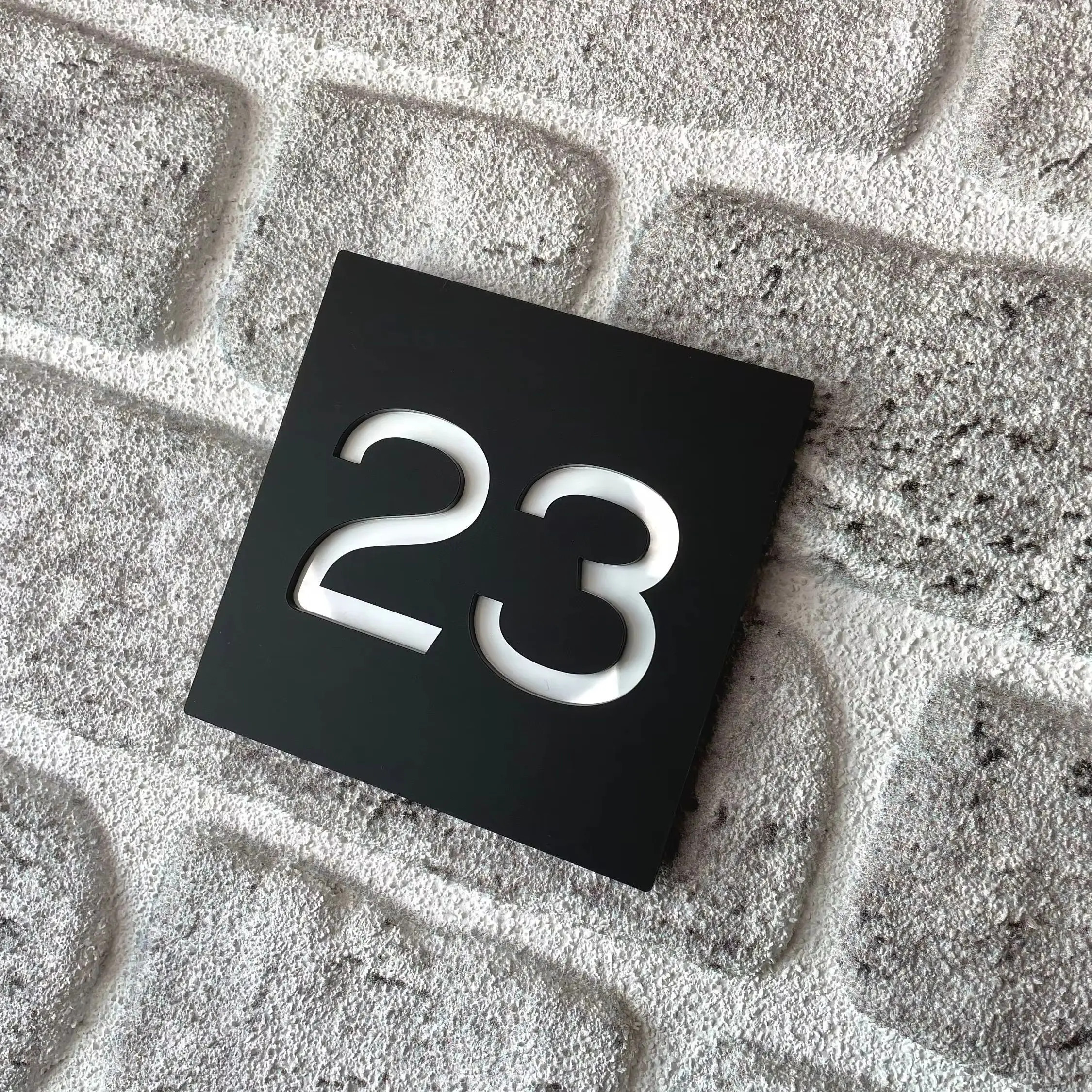 

Private Custom House Number Plaque Premium 3D effect Matt Black Acrylic Sign Floating House Sign Door Number 250 x 250 mm