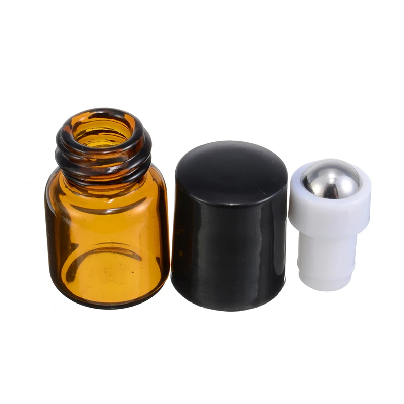 20pcs Mini Amber Roll on Bottle 1ml 2ml 3ml Empty Roll on Glass Bottle Easy Carry for Essential Oil Refillable Perfume Bottle