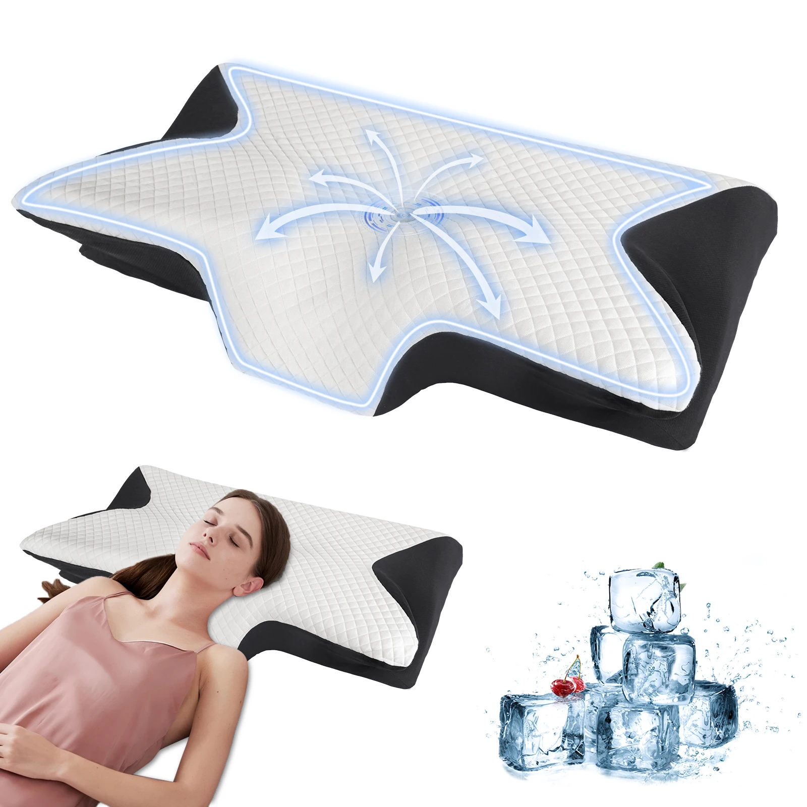 Oreiller en mousse à mémoire de forme à récupération lente, pour un sommeil relaxant, soutien cervical, design ergonomique, respirant et confortable