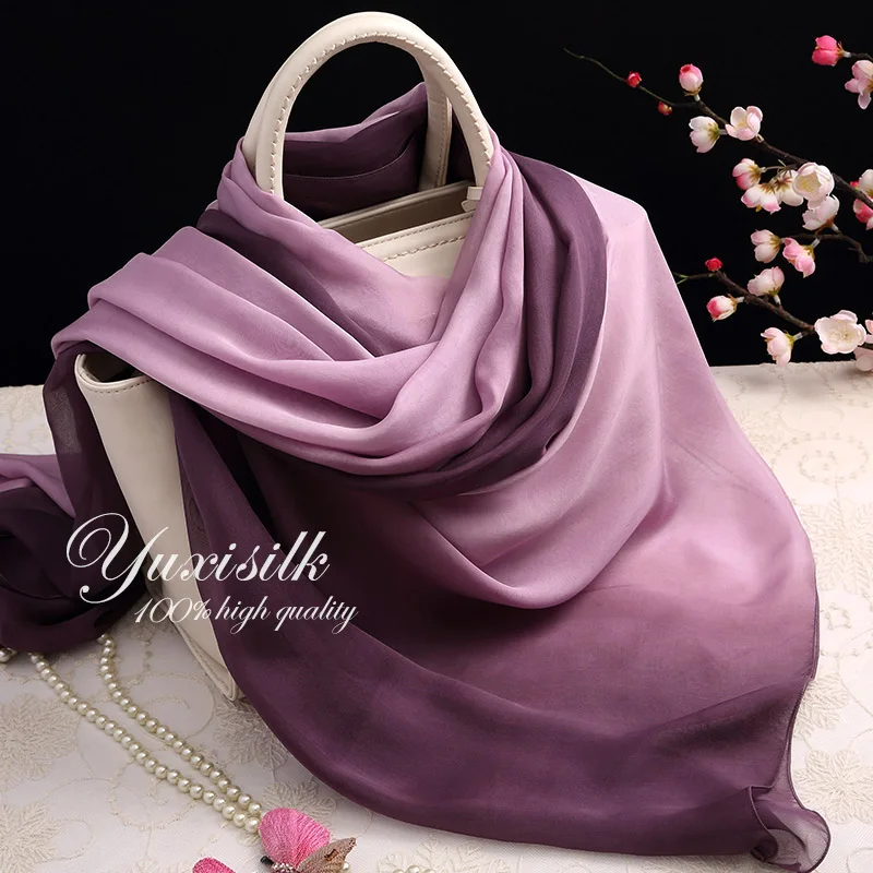 

High Quality Purple Gradient Color Silk Long Scarf Women's Shawl Spring, Autumn, Winter and Summer All-Matching