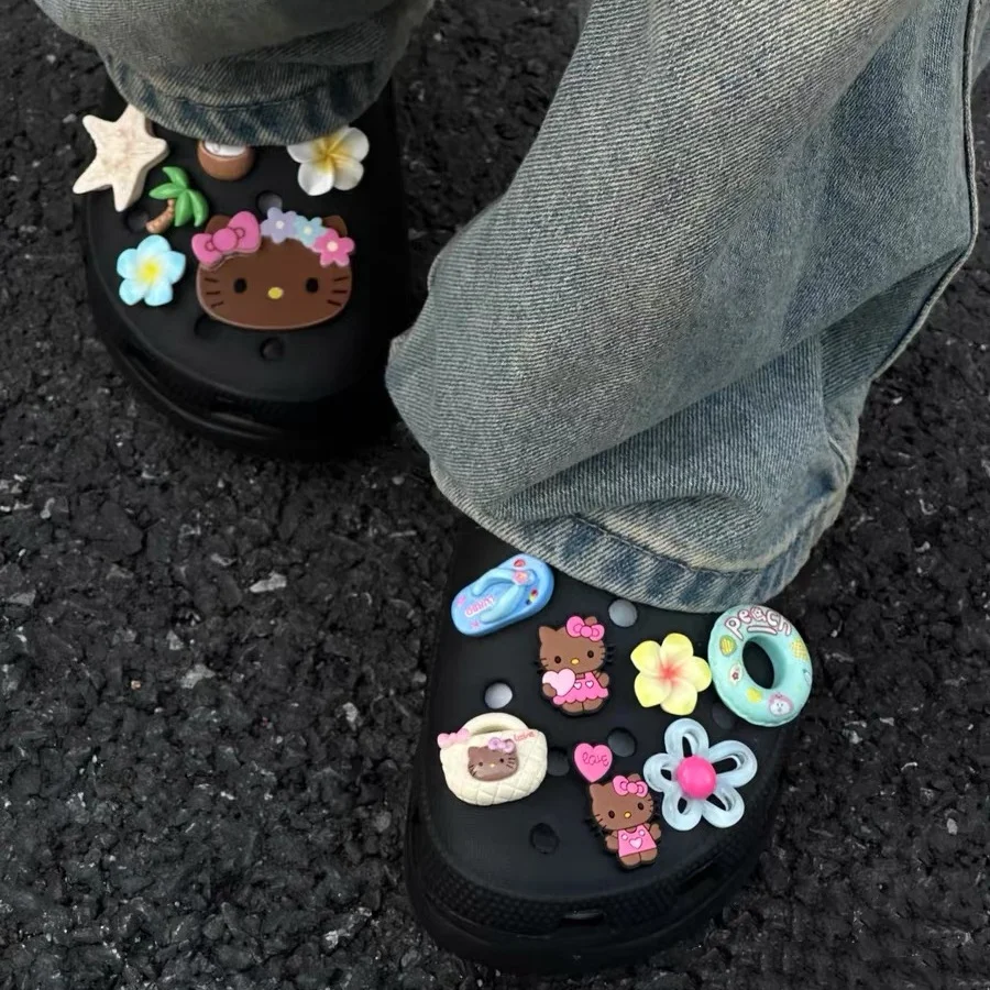 Hello Kitty Hawaiian Theme Shoe Charms Summer Beach Clog Accessories Sandals Clip DIY Decor for Women Party gift