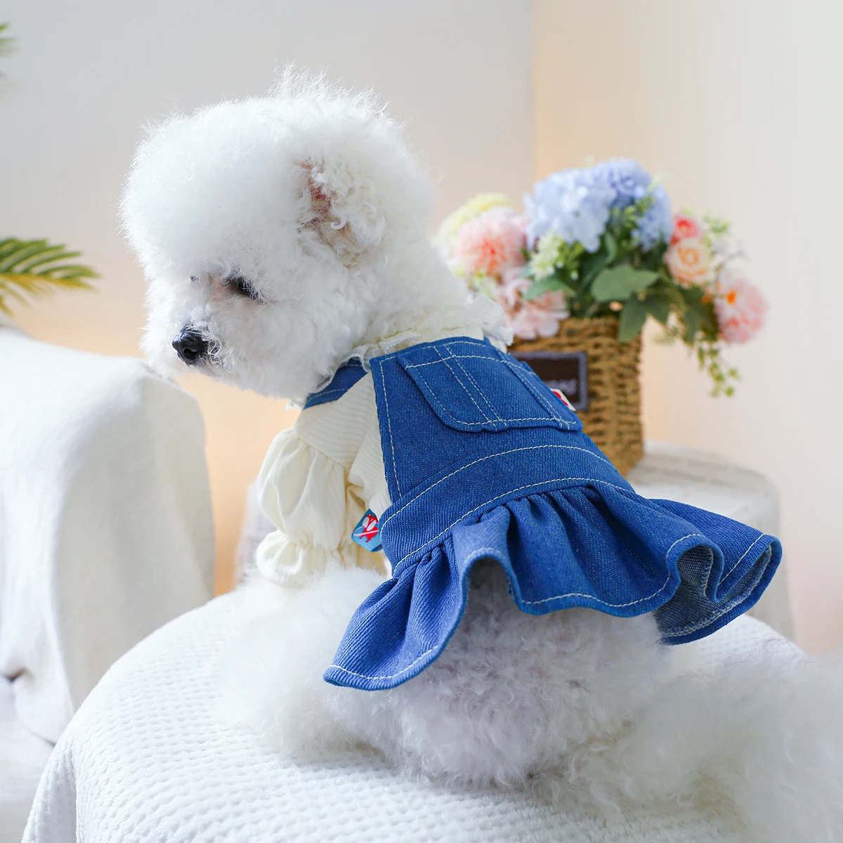 1PC Pet Clothing Spring and Autumn Heartbeat Cowboy Princess Skirt Suitable for Small and Medium sized Dogs