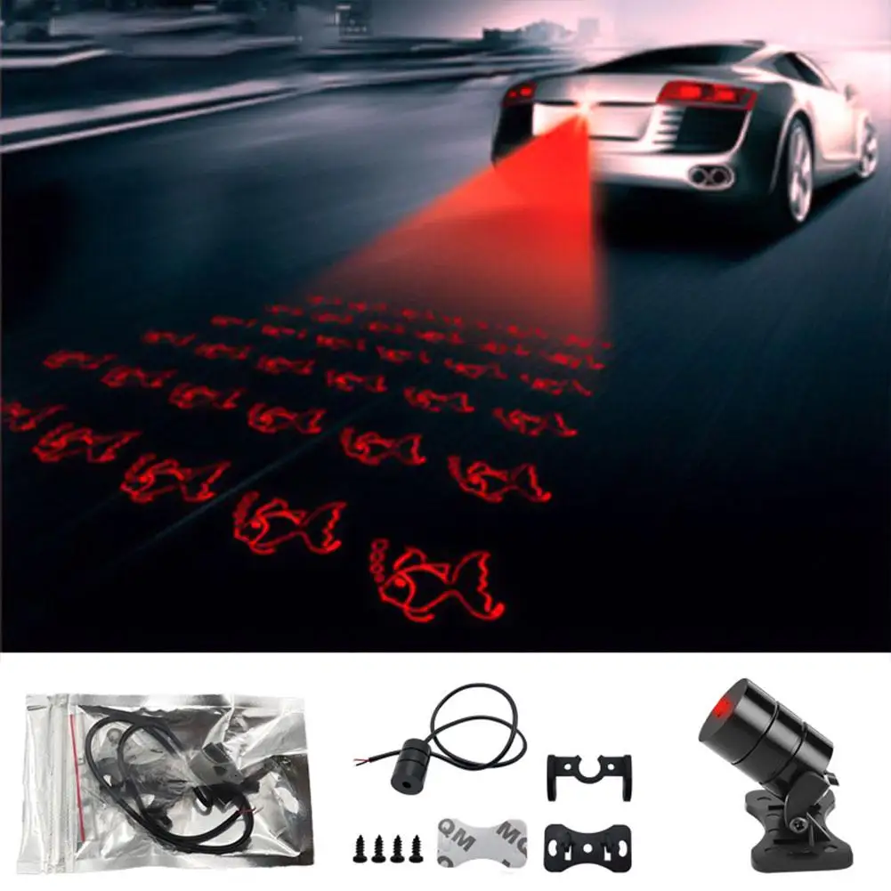 24V 12V Laser Projector Lens Motorcycle Taillight Car Fog Lamp Brake Signal Light Rear Warning Decorative Bike Accessories