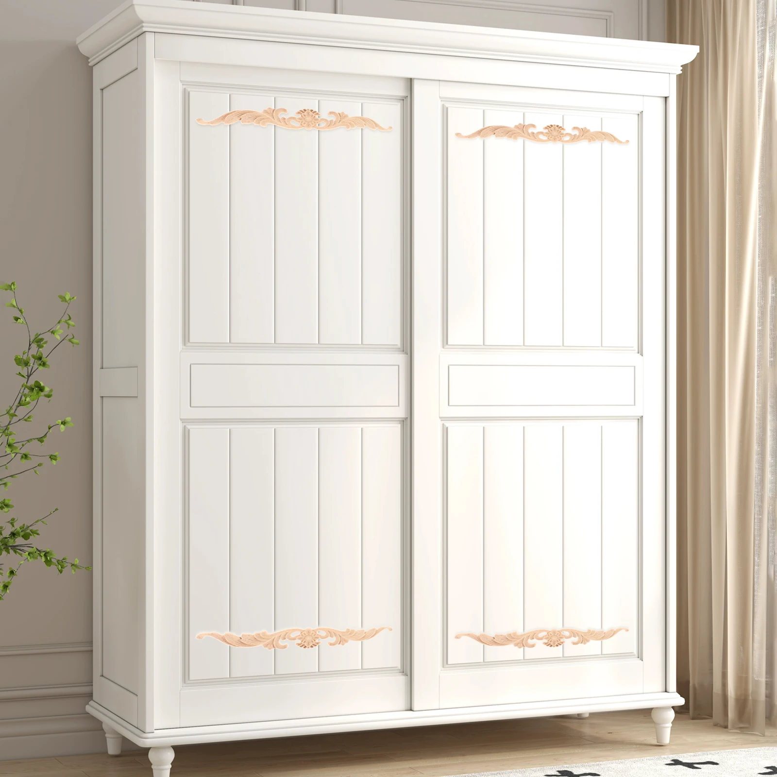 2pcs 20cm/30cm Unpainted Wooden Carved Applique Strip Decal Cut-out Flower Branch Vintage Decor Cabinet Door Wall Furniture view 5