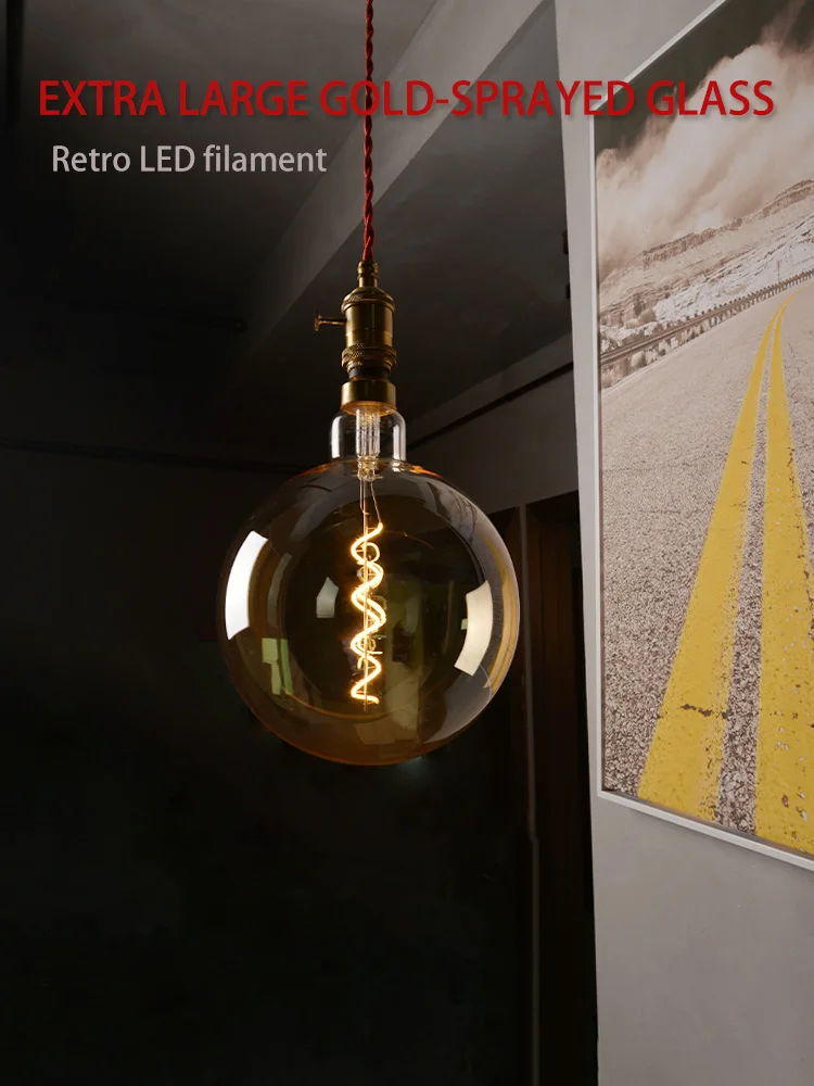 LEDフィラメント付き特大ガラス電球、金メッキ仕上げ、4W 220-240V、2500K温白色光、E27、20cm/7.87インチ省エネ