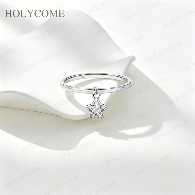 925 Sterling Silber Trendige kleine Stern-Anhängerringe mit Zirkonia, stapelbar, für Frauen, Jahrestag, edler Schmuck, Geschenk – Detail 5