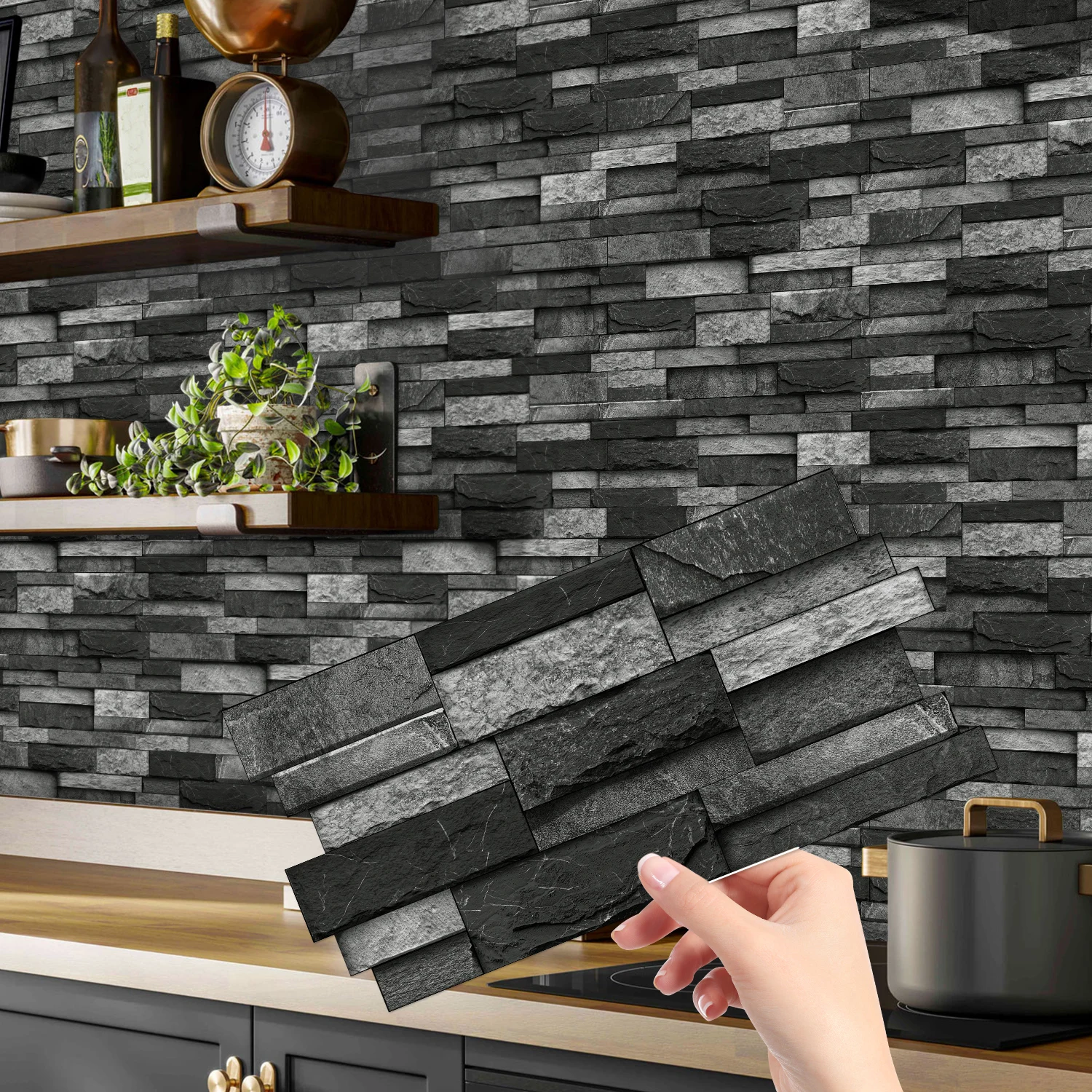 KUUJOJO Zelfklevende decoratieve muurstickers van imitatiemarmeren tegels voor keuken, badkamer, woonkamer, eetkamer en meer.
