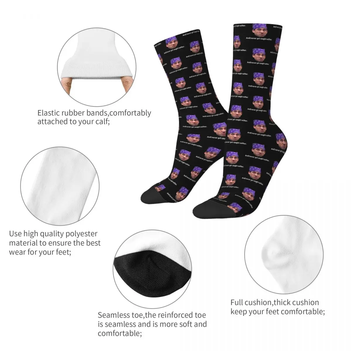 Crazy Design Prison Mike Never Got Caught Neither Basketball Socks The Office Funny TV Series Crew Socks for Women Men Non-slip