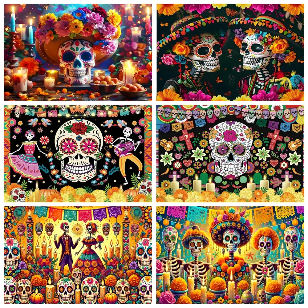 

Day of The Dead Photography Backdrop Mexican Dia DE Los Muertos Background Fiesta Sugar Skull Party Decoration Photo Studio Prop