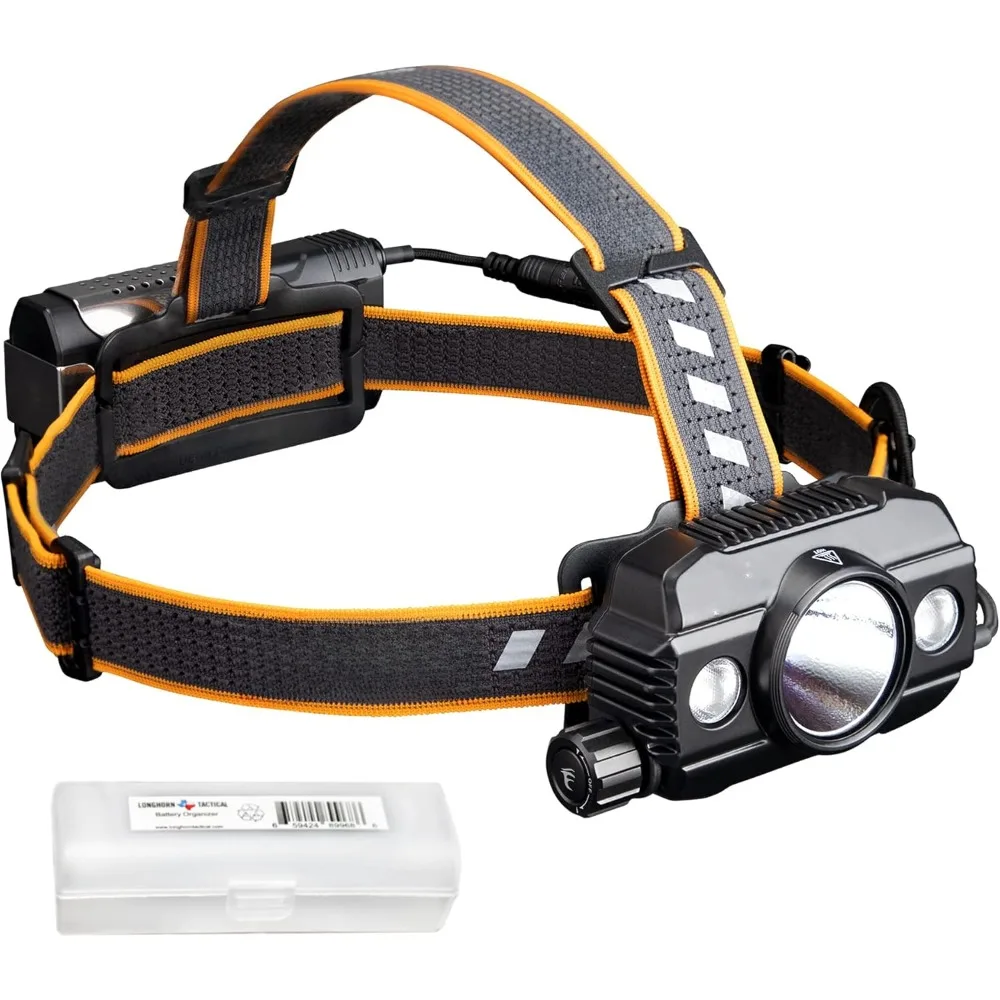 Headlamp, 3000 Lumen Rechargeable Heavy-Duty with Spotlight & Floodlight, Detachable Power Pack and Organizer, Black