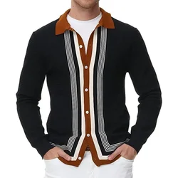 Men's Knitted Long Sleeve Polo Shirts Casual Slim Business Polos Men Turn Down Button Leisure Knitwear Autumn Streetwear Shirts